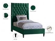 Fritz Velvet Twin Bed Green - Gate FurnitureTwin Bed