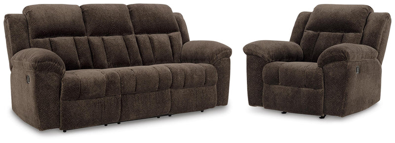 Frohn Chocolate Reclining Sofa and Recliner - 37407U2