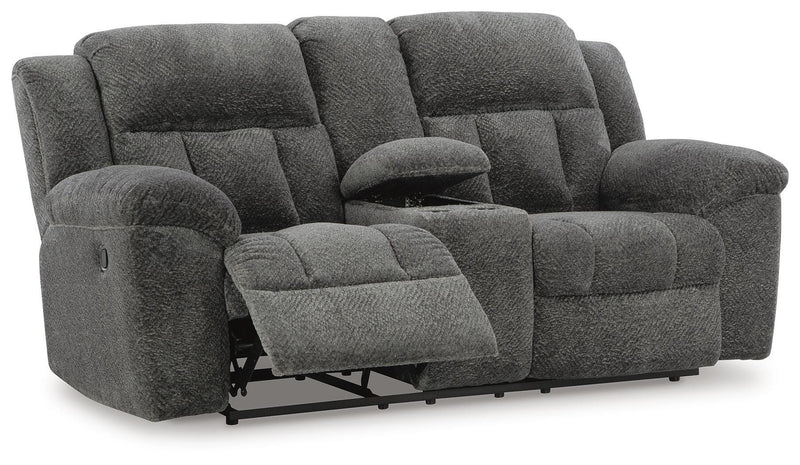 Frohn Graphite Reclining Loveseat with Console and 2 Recliners - 37406U5