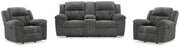 Frohn Graphite Reclining Loveseat with Console and 2 Recliners - 37406U5