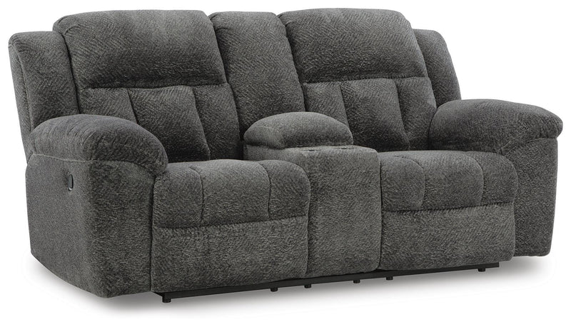 Frohn Graphite Reclining Loveseat with Console and 2 Recliners - 37406U5