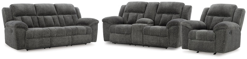 Frohn Graphite Reclining Sofa, Loveseat and Recliner - 37406U4