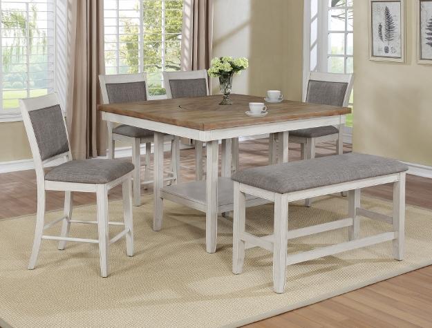 Fulton White Counter Height Bench - Gate FurnitureAccent Bench