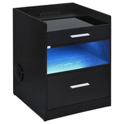 Furda 2-drawer LED Nightstand Bedside Table with Speaker Black Ash - 306132BLK
