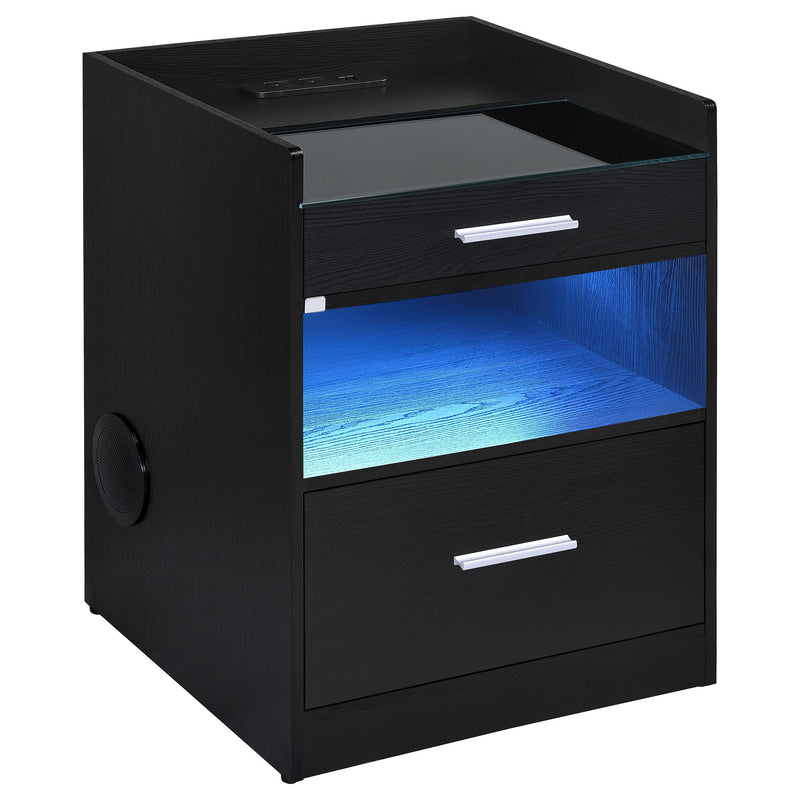 Furda 2-drawer LED Nightstand Bedside Table with Speaker Black Ash - 306132BLK