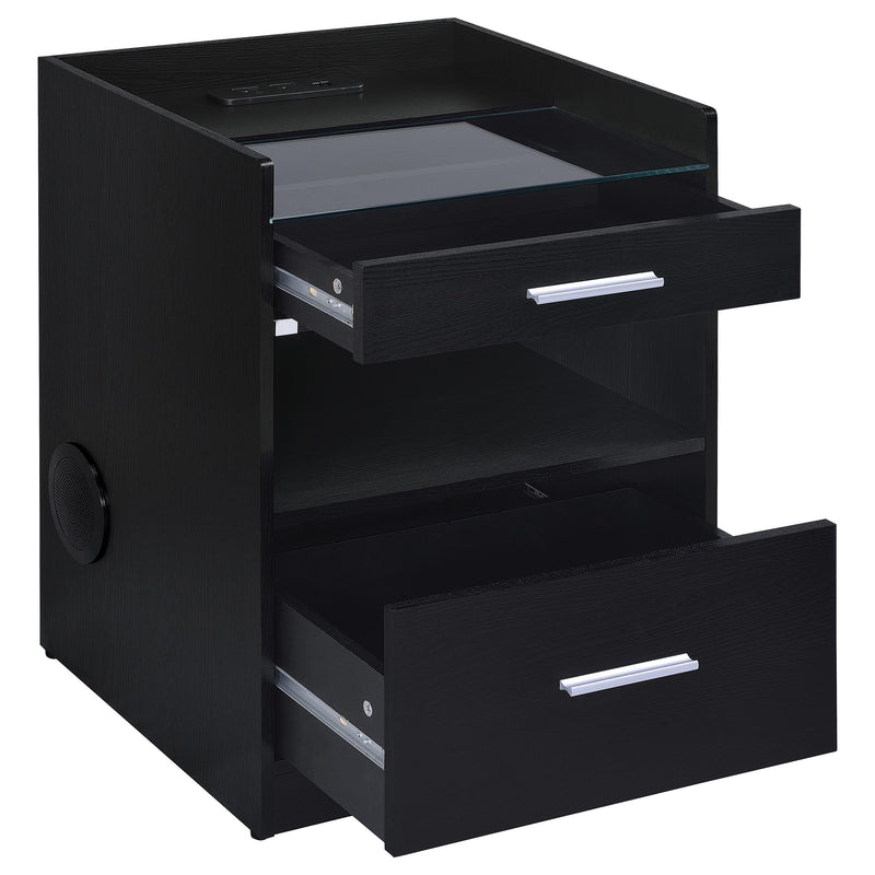Furda 2-drawer LED Nightstand Bedside Table with Speaker Black Ash - 306132BLK