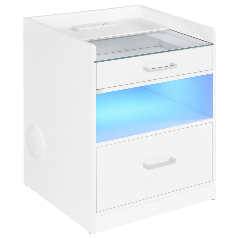 Furda 2-drawer LED Nightstand Bedside Table with Speaker White High Gloss - 306132WHT