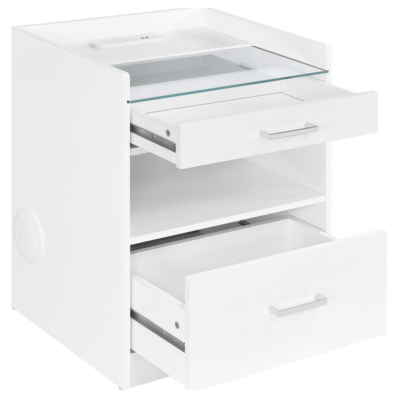Furda 2-drawer LED Nightstand Bedside Table with Speaker White High Gloss - 306132WHT