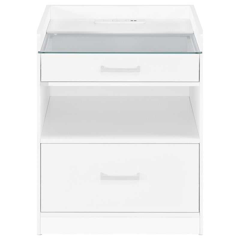 Furda 2-drawer LED Nightstand Bedside Table with Speaker White High Gloss - 306132WHT