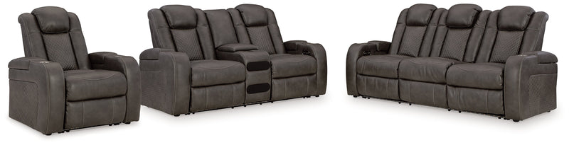 Fyne-Dyme Sofa, Loveseat and Recliner in Shadow - PKG016477