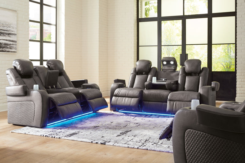 Fyne-Dyme Sofa, Loveseat and Recliner in Shadow - PKG016477