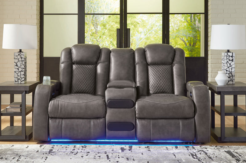 Fyne-Dyme Sofa, Loveseat and Recliner in Shadow - PKG016477