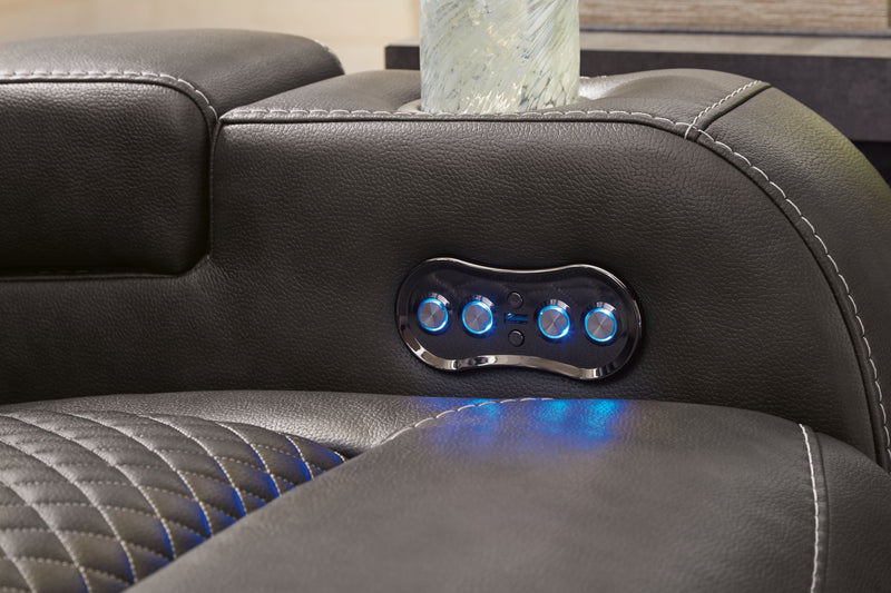 Fyne-Dyme Sofa, Loveseat and Recliner in Shadow - PKG016477