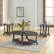 Gabriella - Dark Gray 3PC Coffee Table Set, Oval Shape Coffee Table and 2 Round Shape End Tables with Storage Shelves - T125-3PC-Set
