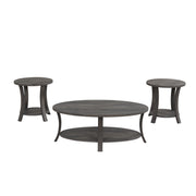 Gabriella - Dark Gray 3PC Coffee Table Set, Oval Shape Coffee Table and 2 Round Shape End Tables with Storage Shelves - T125-3PC-Set