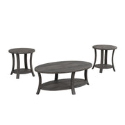 Gabriella - Dark Gray 3PC Coffee Table Set, Oval Shape Coffee Table and 2 Round Shape End Tables with Storage Shelves - T125-3PC-Set