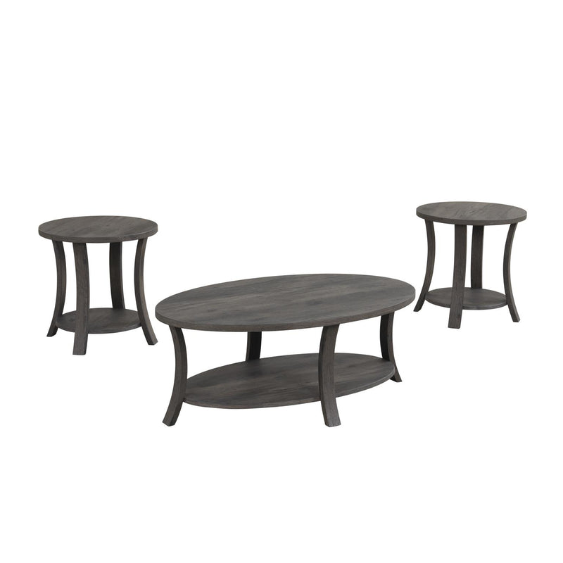 Gabriella - Dark Gray 3PC Coffee Table Set, Oval Shape Coffee Table and 2 Round Shape End Tables with Storage Shelves - T125-3PC-Set