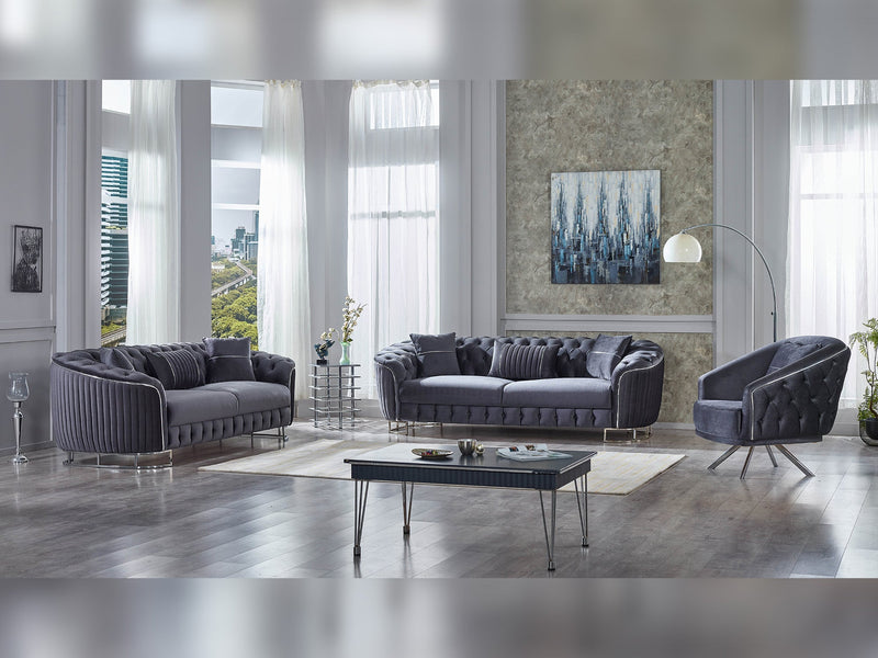Galata 3-pieces (Sofa & Loveseat & Chair) Livingroom in Anthracite - 200-SUM-GAL-VELVET412-321