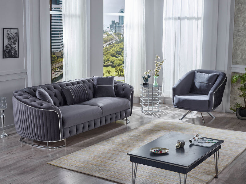 Galata 3-pieces (Sofa & Loveseat & Chair) Livingroom in Anthracite - 200-SUM-GAL-VELVET412-321