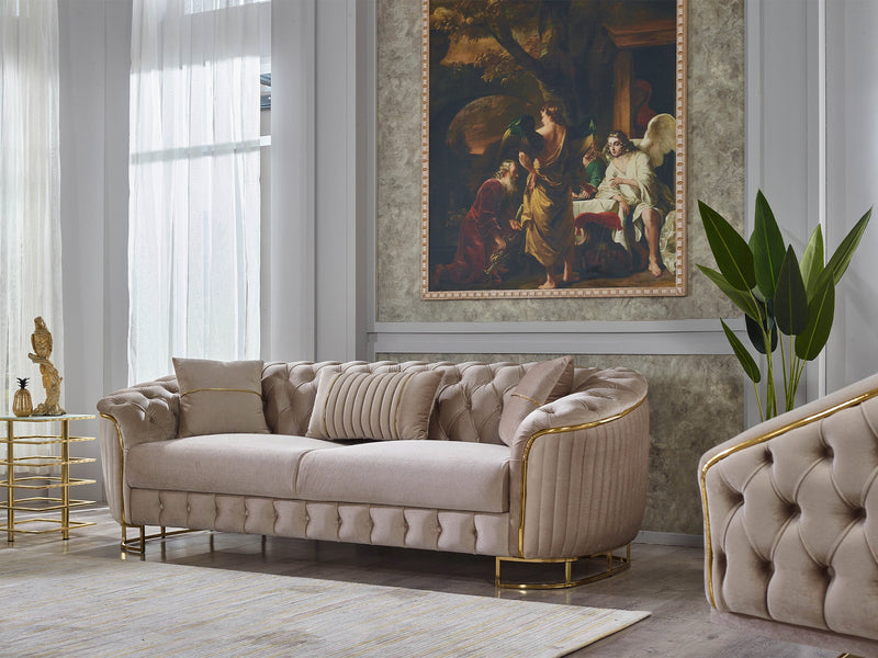 Galata 3-pieces (Sofa & Loveseat & Chair) Livingroom in Beige - 200-SUM-GAL-VELVET260-321