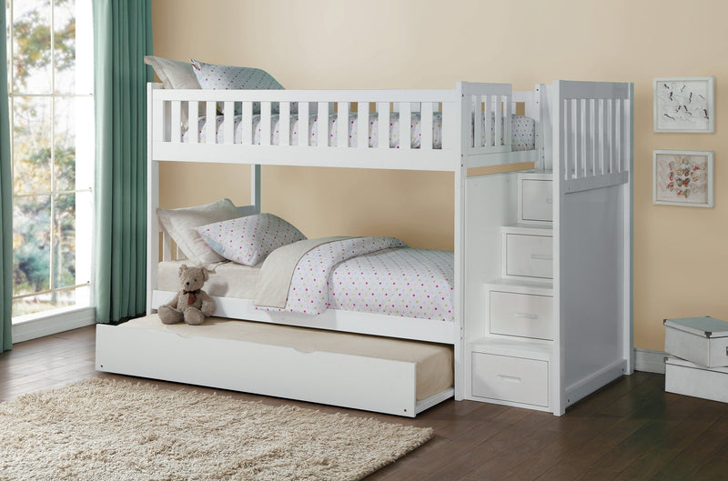 Galen White Twin/Twin Reversible Step Storage Bunk Bed | B2053 - Gate FurnitureBunk Bed