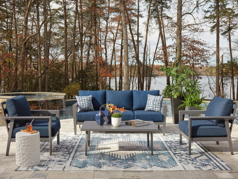 Gali Gray/Blue Outdoor Sofa/Chairs/Table Set (Set of 4) - P275-081