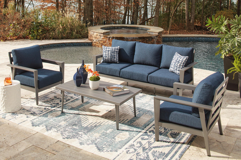 Gali Gray/Blue Outdoor Sofa/Chairs/Table Set (Set of 4) - P275-081