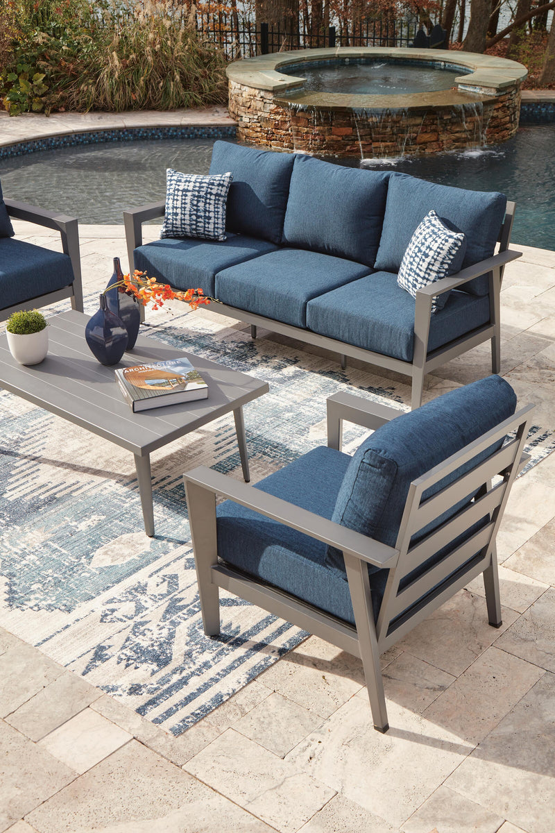 Gali Gray/Blue Outdoor Sofa/Chairs/Table Set (Set of 4) - P275-081