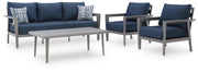 Gali Gray/Blue Outdoor Sofa/Chairs/Table Set (Set of 4) - P275-081
