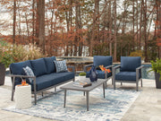 Gali Gray/Blue Outdoor Sofa/Chairs/Table Set (Set of 4) - P275-081