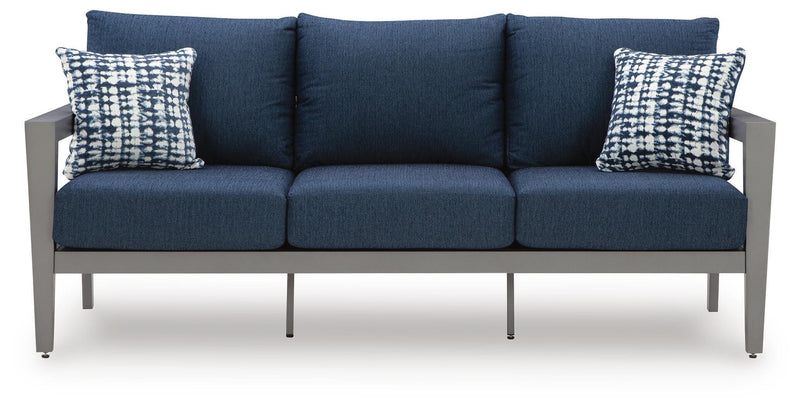 Gali Gray/Blue Outdoor Sofa/Chairs/Table Set (Set of 4) - P275-081
