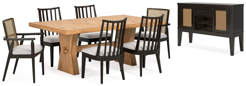 Galliden Light Brown Dining Table and 6 Chairs with Server - Gate FurnitureDining Room Set