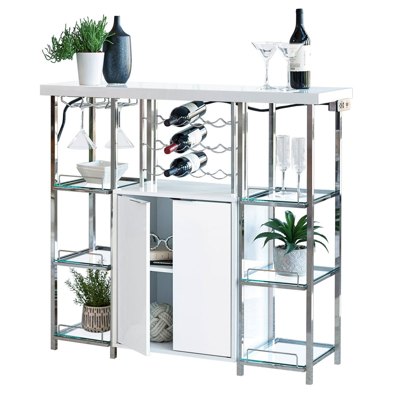 Gallimore 2-door Bar Cabinet Wine Storage White High Gloss - 182757