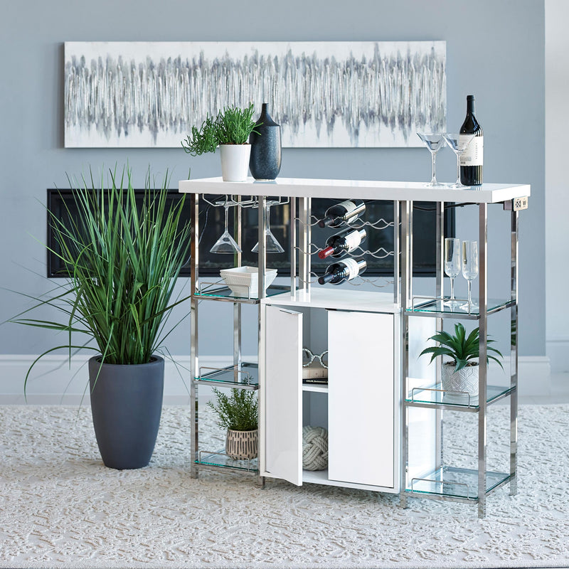 Gallimore 2-door Bar Cabinet Wine Storage White High Gloss - 182757