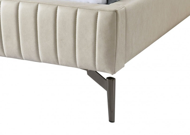 Gallo Vegan Leather King Bed Beige - Gate FurnitureKing Bed