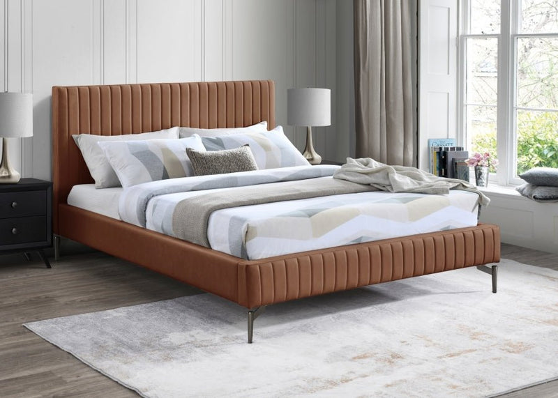 Gallo Vegan Leather King Bed Cognac - Gate FurnitureKing Bed