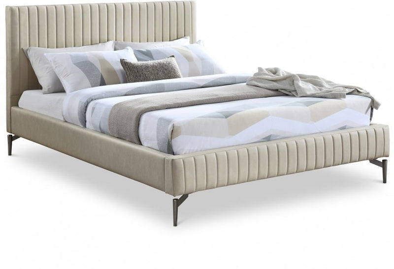 Gallo Vegan Leather Queen Bed Beige - Gate FurnitureQueen Bed