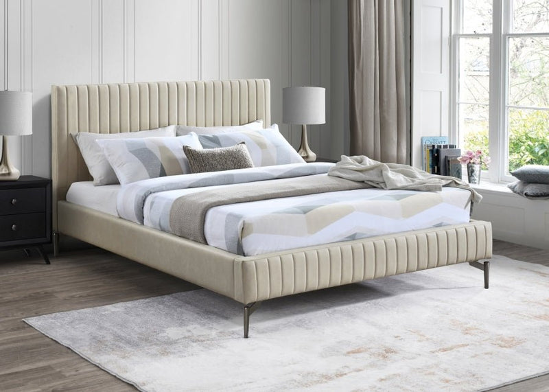 Gallo Vegan Leather Queen Bed Beige - Gate FurnitureQueen Bed