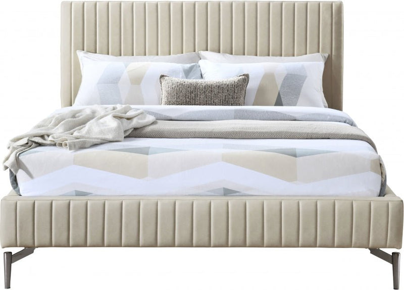 Gallo Vegan Leather Queen Bed Beige - Gate FurnitureQueen Bed