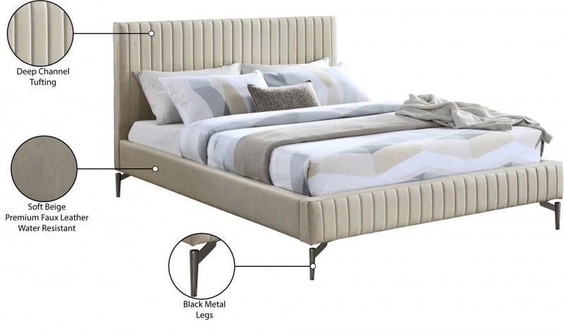 Gallo Vegan Leather Queen Bed Beige - Gate FurnitureQueen Bed