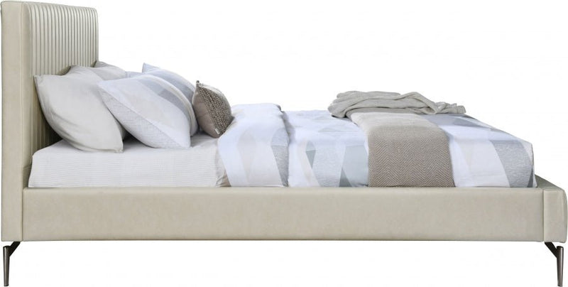 Gallo Vegan Leather Queen Bed Beige - Gate FurnitureQueen Bed