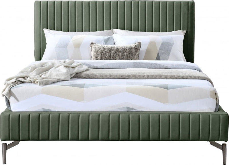 Gallo Vegan Leather Queen Bed Green - Gate FurnitureQueen Bed