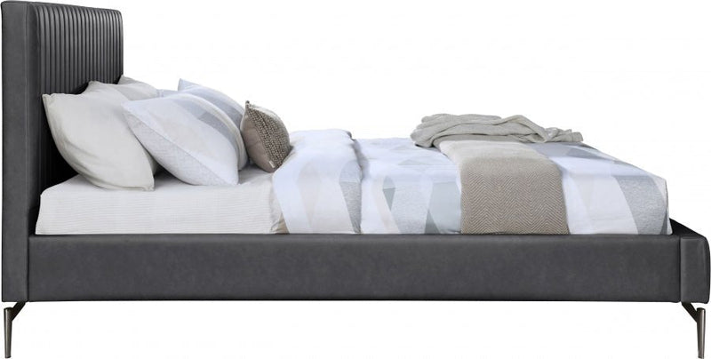 Gallo Vegan Leather Queen Bed Grey - Gate FurnitureQueen Bed