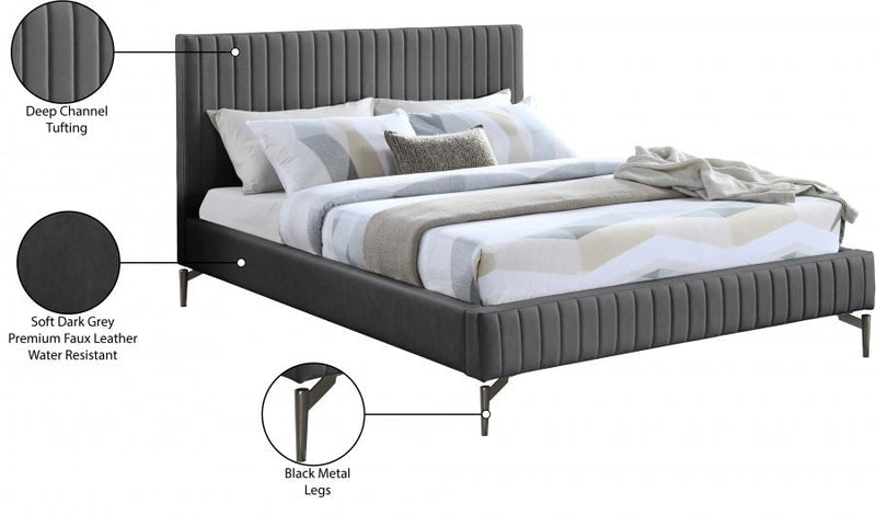 Gallo Vegan Leather Queen Bed Grey - Gate FurnitureQueen Bed