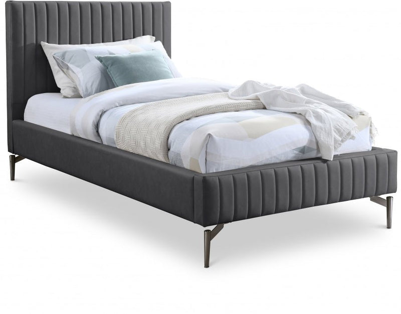 Gallo Vegan Leather Twin Bed Grey - Gate FurnitureTwin Bed