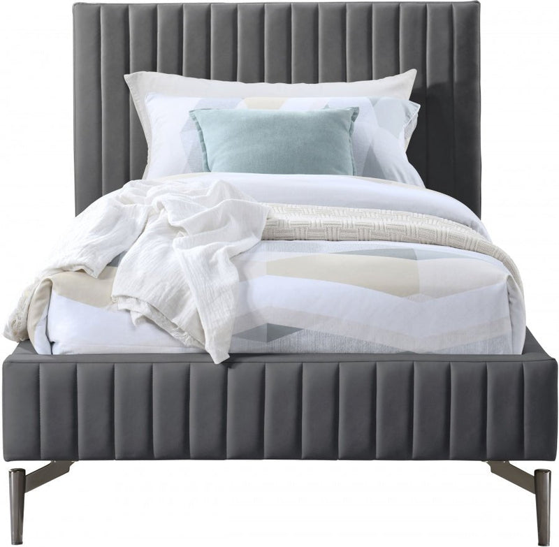 Gallo Vegan Leather Twin Bed Grey - Gate FurnitureTwin Bed