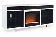 Gardoni White/Black 72" TV Stand with Electric Fireplace - Gate FurnitureTV Stand