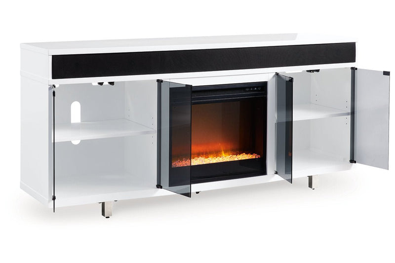 Gardoni White/Black 72" TV Stand with Electric Fireplace - Gate FurnitureTV Stand
