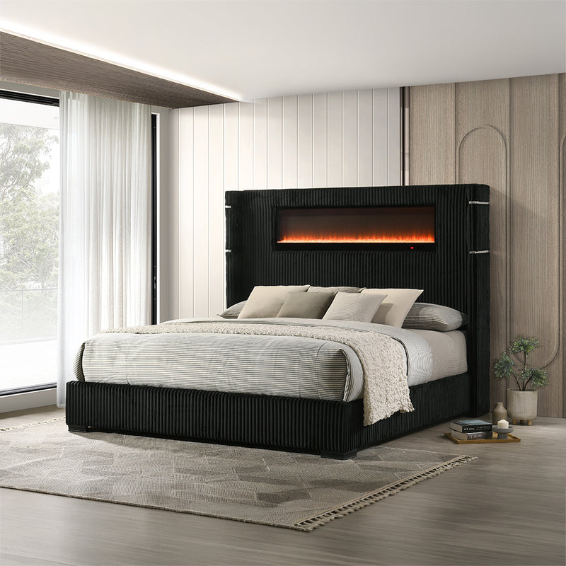 Garner EK Bed w/Fireplace, LED, Reading Light, Speaker, Bluetooth & USB - BD06021EK