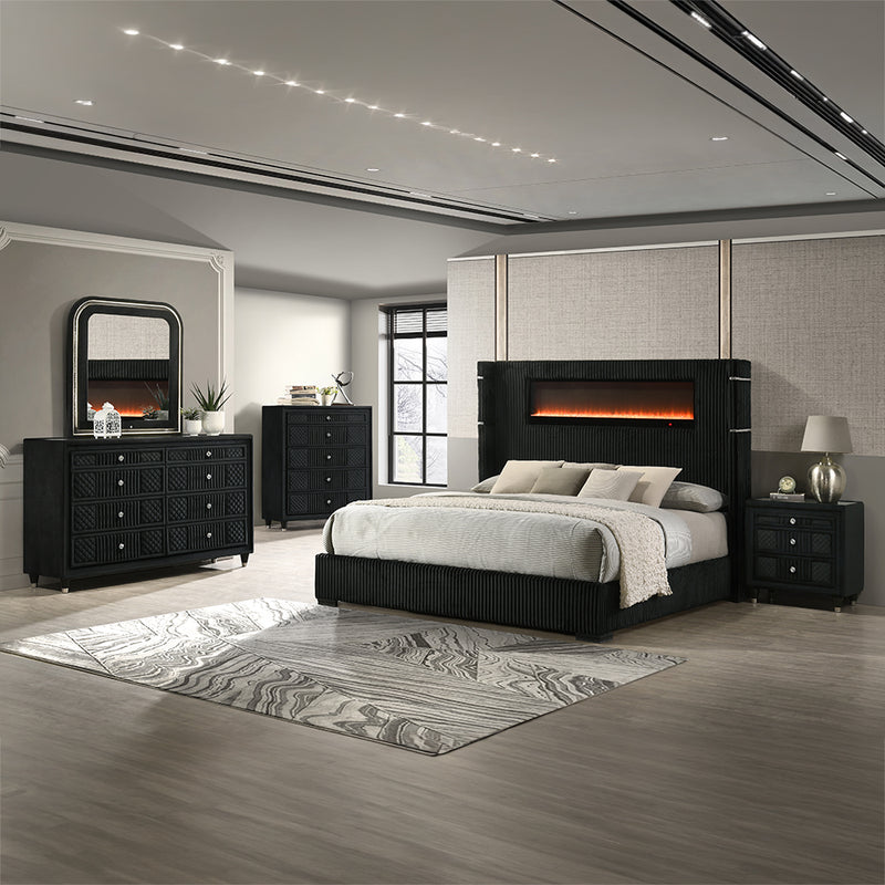 Garner Queen Bed w/Fireplace, LED, Reading Light, Speaker, Bluetooth & USB - BD06022Q
